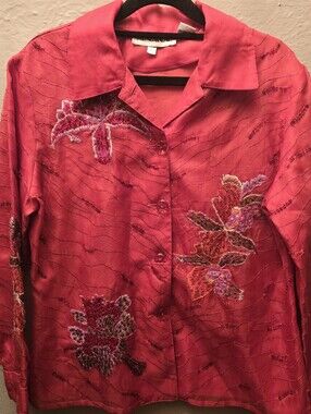 Vintage Y2K Silk Beaded Floral Jacket Pink Embroidered Artwear